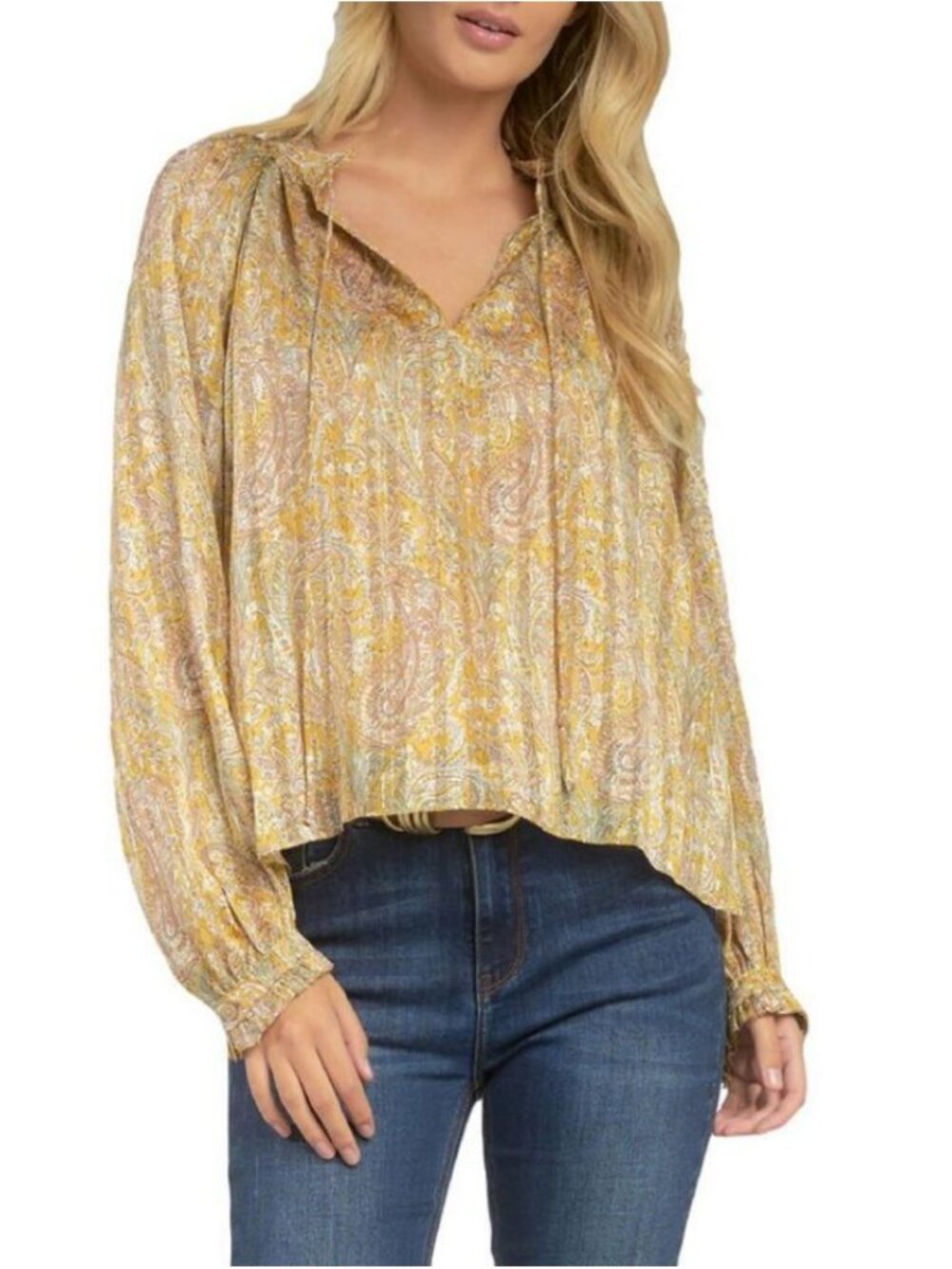 ELAN Women's Peasant Tie Toile TOP Size: Medium